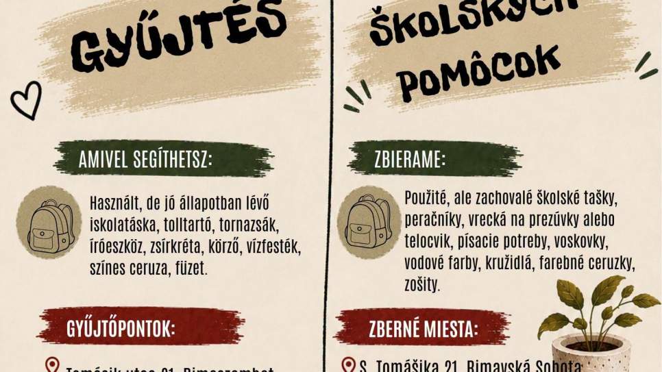 zbierka školských pomôcok 2026